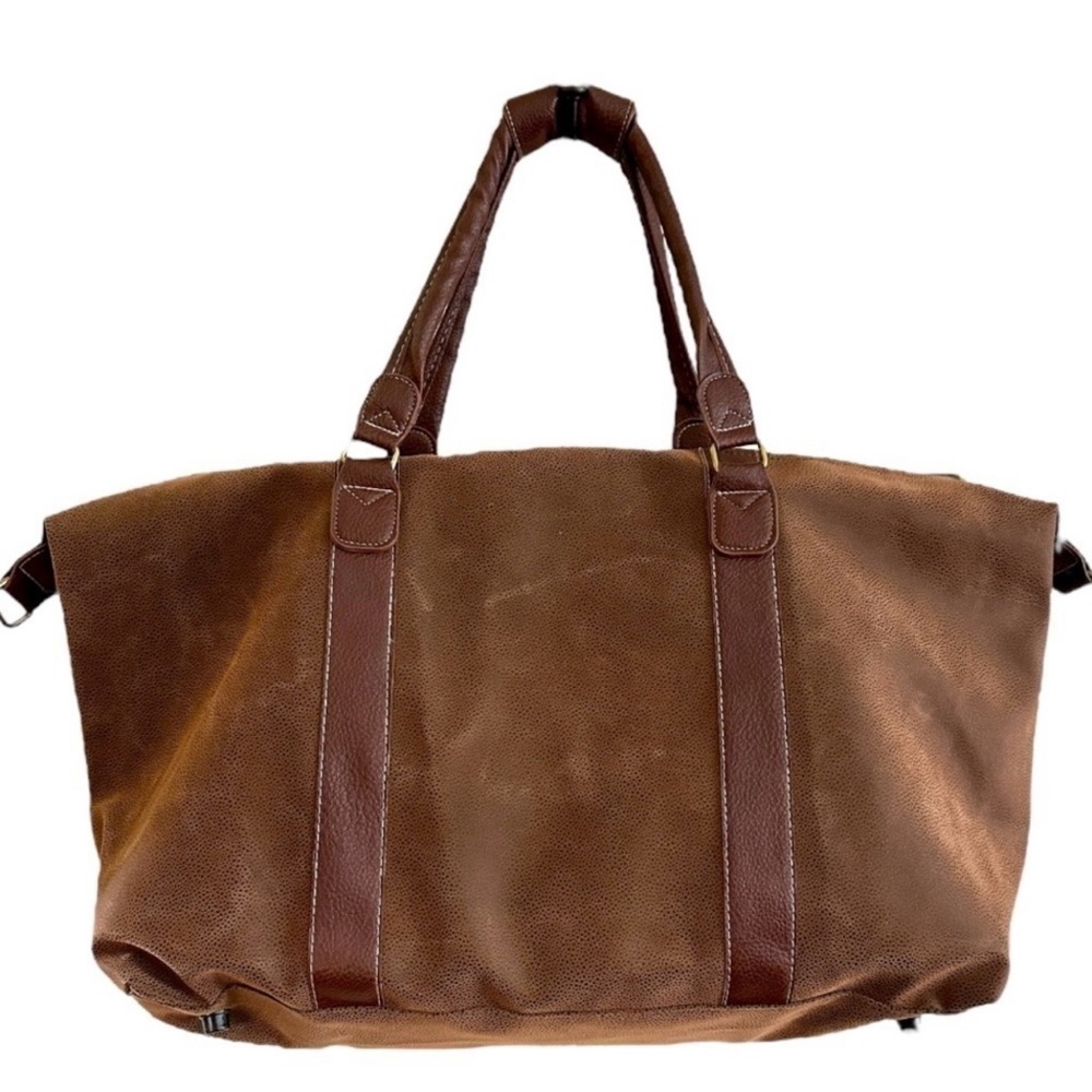 MATCHING 4 PIECE SET OF TRAVEL BAGS, NWOT. FAUX BROWN LEATHER. - Picture 11 of 15